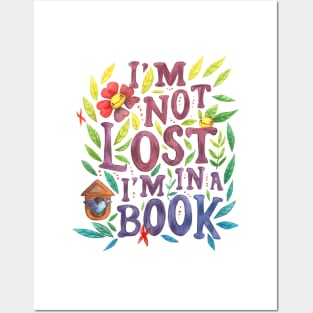 Quote "I'm not lost I'm in a book" lettering watercolour painting Posters and Art